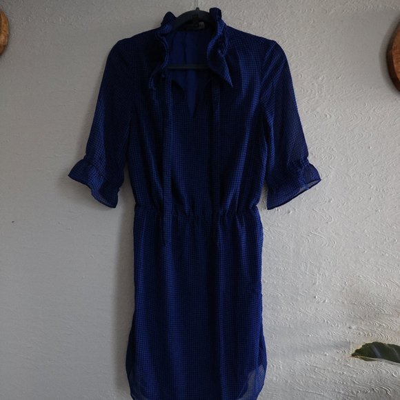 Banana Republic Houndstooth Black & Blue Neck Tie Top - Size XS - Picture 3 of 11